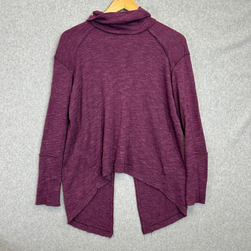 We The Free Size XS Sweater Top Plum Purple Cowl Neck Split Back Knit High Lo